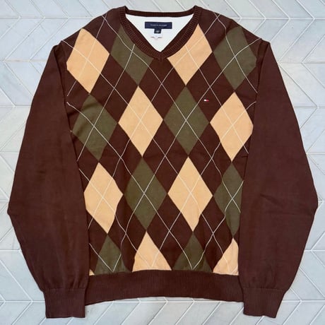 TOMMY HILFIGER アーガイル柄Vネックセーター