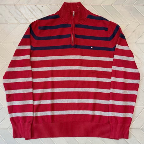 TOMMY HILFIGER ボーダーハーブジップニット