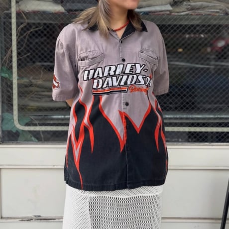 Harley-Davidson 刺繍オープンカラーシャツ