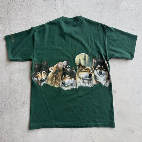 USA製 オオカミ両面プリントTシャツ