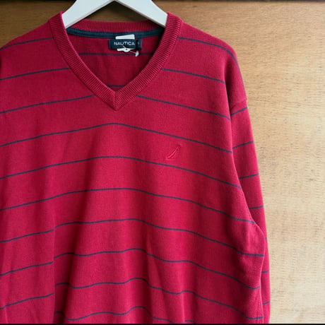 NAUTICA Ｖネックボーダーコットンニット