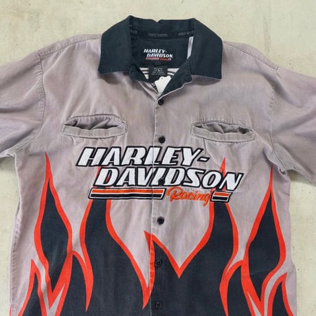Harley-Davidson 刺繍オープンカラーシャツ