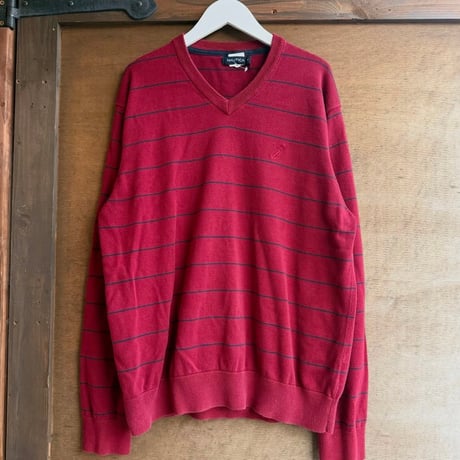 NAUTICA Ｖネックボーダーコットンニット