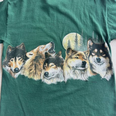 USA製 オオカミ両面プリントTシャツ