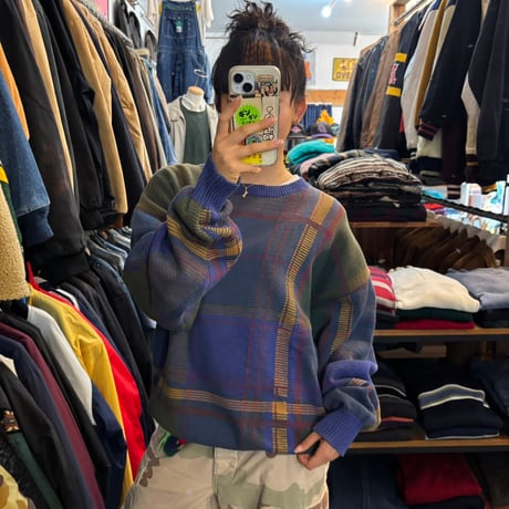 NAUTICA チェック柄コットンニット