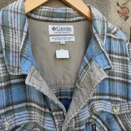 90s Columbia サイドポケット付きチェックネルシャツ