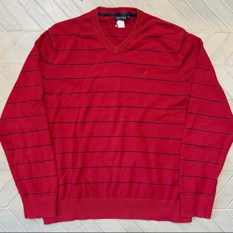 NAUTICA Ｖネックボーダーコットンニット