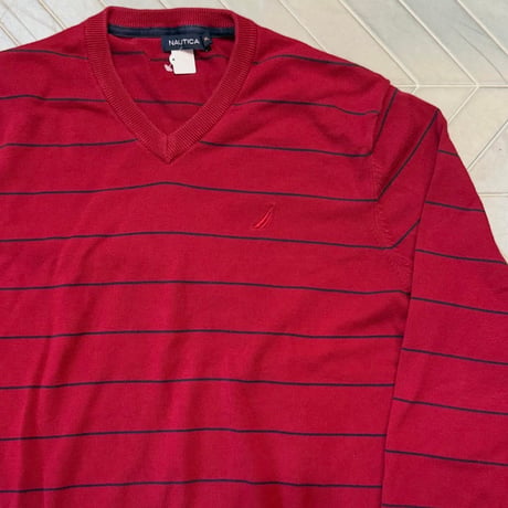 NAUTICA Ｖネックボーダーコットンニット