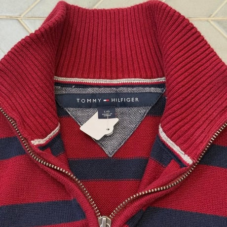 TOMMY HILFIGER ボーダーハーブジップニット