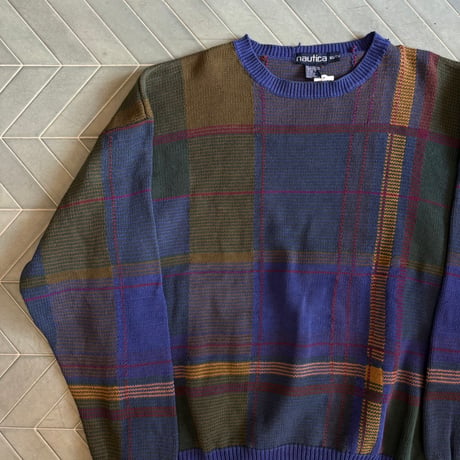 NAUTICA チェック柄コットンニット