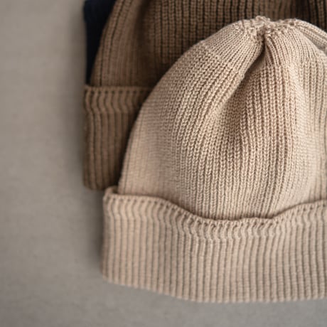 cableami/ Linen Watch Cap /navy.beige