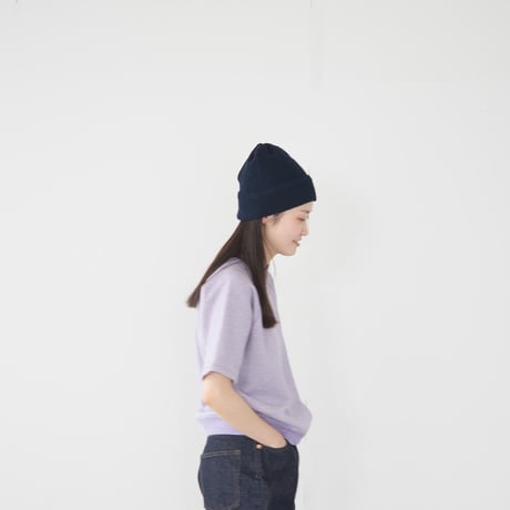 cableami/ Linen Watch Cap /navy.beige