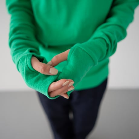 seamless cotton/thumb hole top/island green/size2