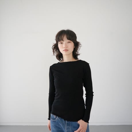 second skin inner/cashimere silk rib tops/black