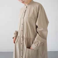 cotton washer band collar shirt dress/Beige