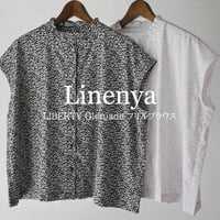 Linenya リネンヤ　LIBERTY Glenjadeフリルカラーフレンチスリーブブラウス　フリルブラウス　#ブラック、ライトグレー
