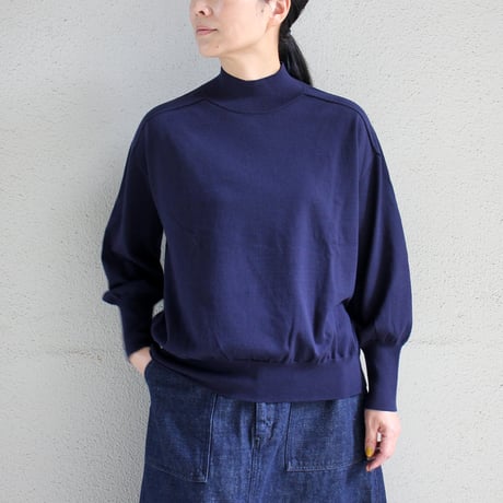 **またまたまた再入荷** LinenYa リネンヤ　as it is.　コットンモックネック長袖ニット　#ブラック、ネイビー　【送料無料】