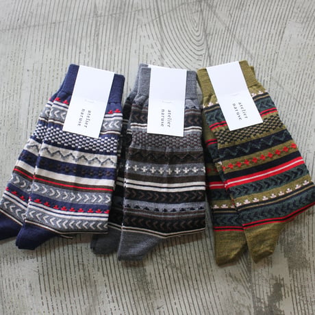 atelier naruse アトリエナルセ　ジャガード ノルディックミドルソックス　jacquard nordic middle socks　【送料無料】