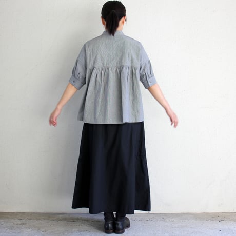 **またまた再入荷** Linenya リネンヤ　オーガニックコットン半袖スタンドカラーブラウス　#千鳥格子　【送料無料】