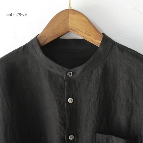 **またまた再入荷** Linenya リネンヤ　リネンバンドカラー長袖シャツ　#ホワイト、アイボリー、グレー、ブラック　【送料無料】