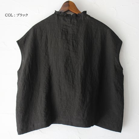 Linenya リネンヤ　リネンフリルカラーフレンチスリーブブラウス　フリルブラウス　#ブラック、ライラック