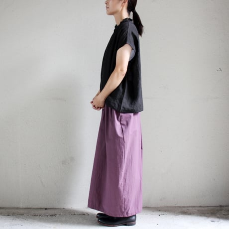 **再入荷** Linenya リネンヤ　リネンフリルカラーフレンチスリーブブラウス　フリルブラウス　#ブラック、ライラック