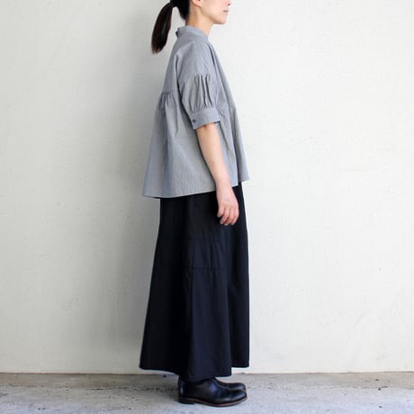 **またまた再入荷** Linenya リネンヤ　オーガニックコットン半袖スタンドカラーブラウス　#千鳥格子　【送料無料】