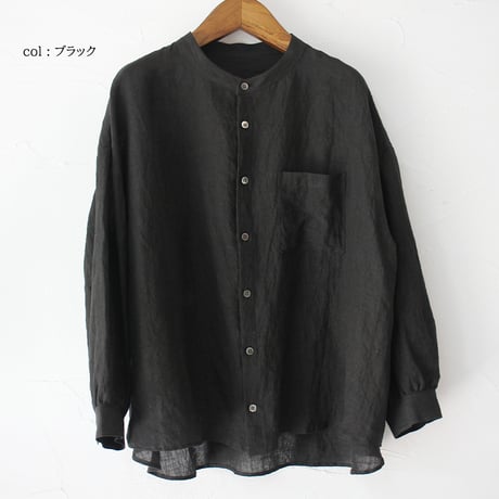 **またまた再入荷** Linenya リネンヤ　リネンバンドカラー長袖シャツ　#ホワイト、アイボリー、グレー、ブラック　【送料無料】