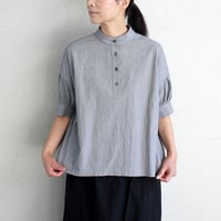 **またまた再入荷** Linenya リネンヤ　オーガニックコットン半袖スタンドカラーブラウス　#千鳥格子　【送料無料】