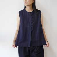 Linenya リネンヤ　リネンノースリーブフリルブラウス　#ネイビー、キナリ　【送料無料】