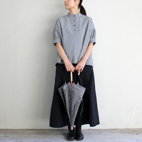 **またまた再入荷** Linenya リネンヤ　オーガニックコットン半袖スタンドカラーブラウス　#千鳥格子　【送料無料】