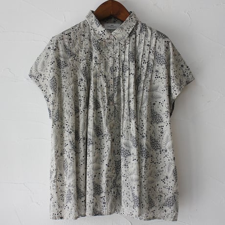 soil ソイル　80s VOILE LEAF & FLOWER PRINT REGULAR COLLAR FRENCH SLEEVE PINTUCK SHIRT