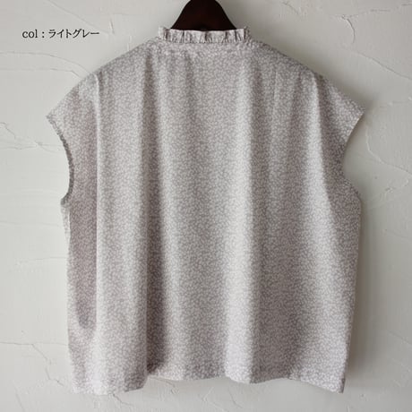 Linenya リネンヤ　LIBERTY Glenjadeフリルカラーフレンチスリーブブラウス　フリルブラウス　#ブラック、ライトグレー