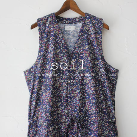 soil ソイル　40'S POPLIN MEDIUM FLOWER PRINT NO/SL OVERALLS　＃NAVY