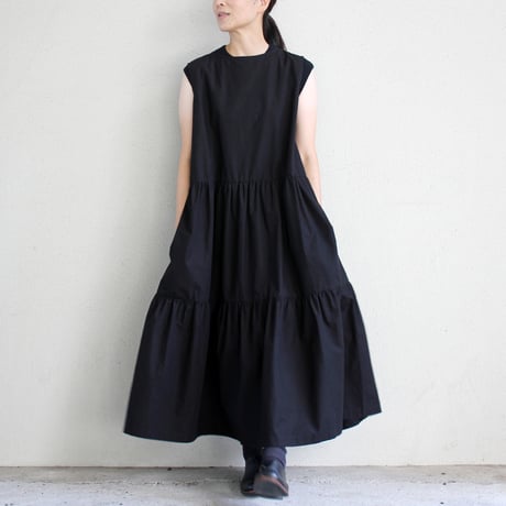 **またまたまた再々入荷** Linenya リネンヤ　コットンリネンティアードワンピース（薄地）　#ブラック　【送料無料】