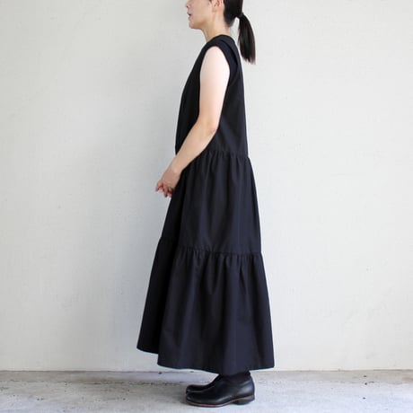 **またまたまた再々入荷** Linenya リネンヤ　コットンリネンティアードワンピース（薄地）　#ブラック　【送料無料】