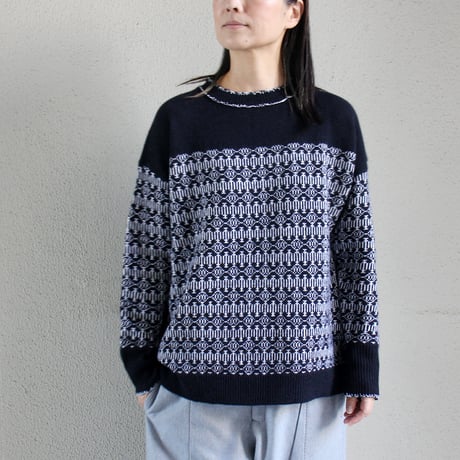 homspun ホームスパン　メリノウールジャガード編みプルオーバー　#ブラックｘホワイト