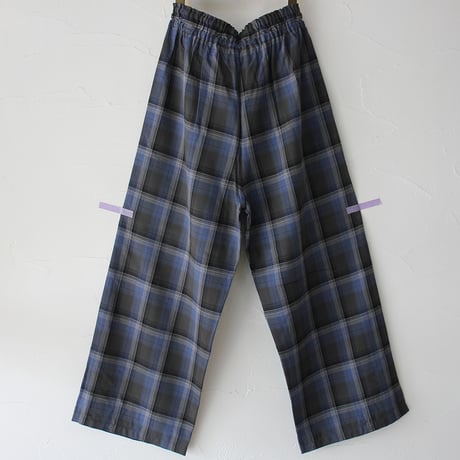 TRAVAIL MANUEL トラバイユマニュアル　オンブレチェックワイドフレアパンツ　#チャコールグレー、ブルーグレー