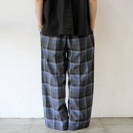 TRAVAIL MANUEL トラバイユマニュアル　オンブレチェックワイドフレアパンツ　#チャコールグレー、ブルーグレー