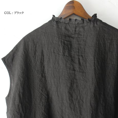 Linenya リネンヤ　リネンフリルカラーフレンチスリーブブラウス　フリルブラウス　#ブラック、ライラック