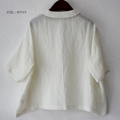 **またまた再々入荷** Linenya リネンヤ　リネンフラットカラー半袖ブラウス　#ブラック、モカ、ライトグレー、ライラック、ホワイト