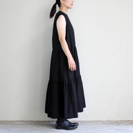 **またまたまた再々入荷** Linenya リネンヤ　コットンリネンティアードワンピース（薄地）　#ブラック　【送料無料】