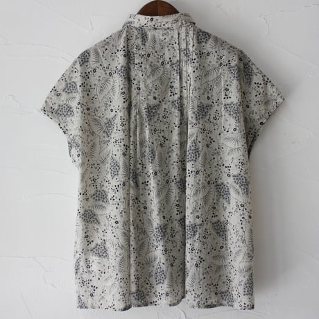 soil ソイル　80s VOILE LEAF & FLOWER PRINT REGULAR COLLAR FRENCH SLEEVE PINTUCK SHIRT