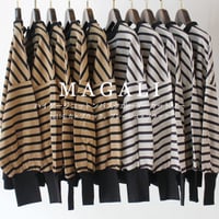 **グレージュｘブラック 再入荷** MAGALI マガリ　ハイゲージコットンバスクボーダーカットソー　#モカ×ブラック、グレージュ×ブラック
