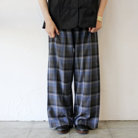 TRAVAIL MANUEL トラバイユマニュアル　オンブレチェックワイドフレアパンツ　#チャコールグレー、ブルーグレー