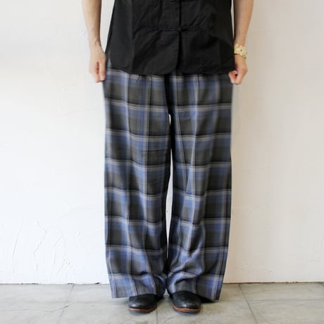 TRAVAIL MANUEL トラバイユマニュアル　オンブレチェックワイドフレアパンツ　#チャコールグレー、ブルーグレー