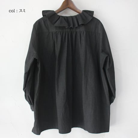 Linenya リネンヤ　ラッフルロングシャツ　#スミ、ブラウンチェック、ブルーシャンブレー　【送料無料】