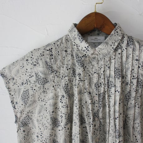 soil ソイル　80s VOILE LEAF & FLOWER PRINT REGULAR COLLAR FRENCH SLEEVE PINTUCK SHIRT