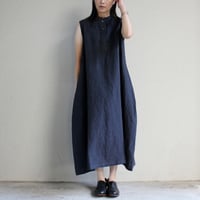 **再入荷** Linenya リネンヤ　リネンノースリーブワンピース　#ネイビー、グレイッシュグリーン　【送料無料】