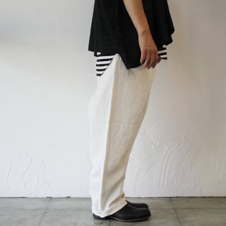 TRAVAIL MANUEL トラバイユマニュアル　コットンリネンデニムユニティパンツ　#インディゴ、オフ白